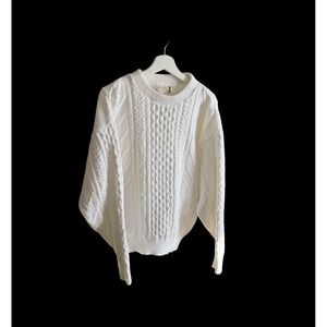 Mackinaw Woolens Michigan Sweater Cotton Sz Medium Made In USA White Vintage